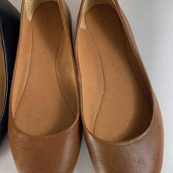 Sun & stone eliana black and cognac faux leather ballet flats lot basic neutral - Picture 3 of 12